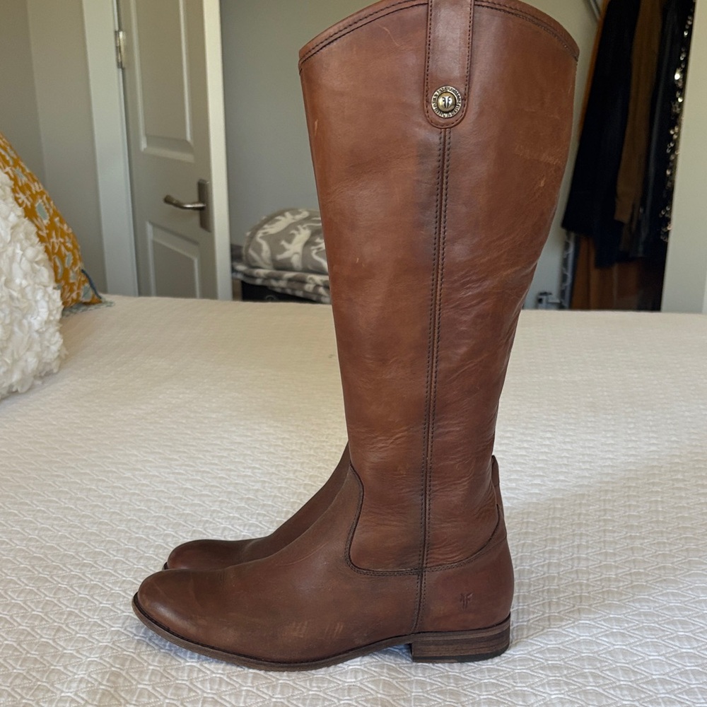 Frye Tan Leather Boots with Metal Accent
